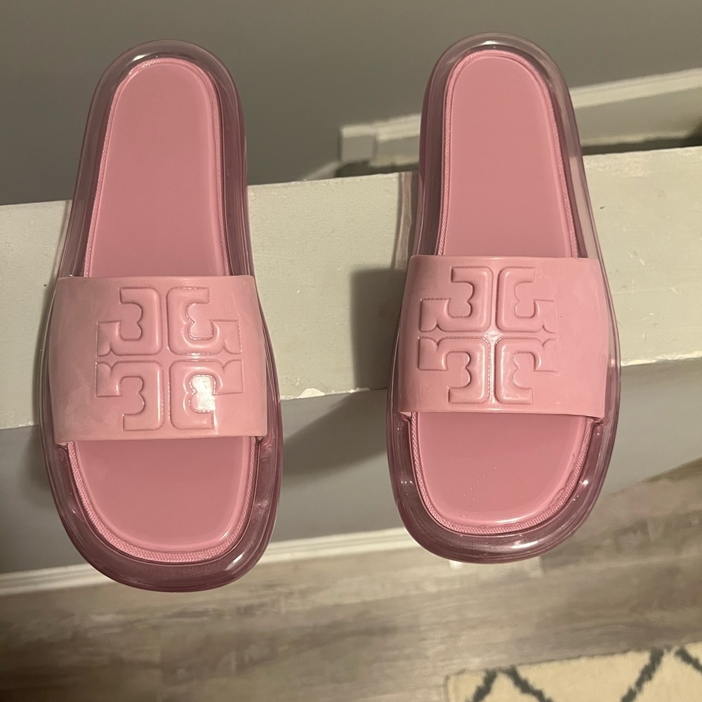 Pink Slide Sandals with Logo-Style Strap - Picture 2 of 4